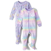 Baby \u0026 Toddler Girls Long Sleeve Footed PJs, 2-Pack, Sizes 0-3M-5T